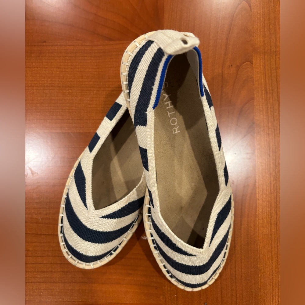 Rothy's Navy and Cream Striped Espadrille Flats